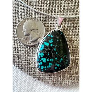 Sterling silver Omega  18” Chain & Turquoise pendent all .925 marked & Tested